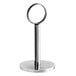 A metal Choice table card holder with a round handle.