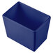 A blue rectangular Tablecraft bowl with a lid.