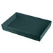 A rectangular hunter green cast aluminum bowl with straight sides on a table in a salad bar.