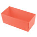 A rectangular orange Tablecraft cast aluminum bowl.