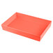 A rectangular orange cast aluminum container with straight sides on a white background.