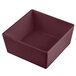 A maroon square Tablecraft bowl with straight sides.