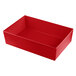 A red rectangular Tablecraft deep straight sided bowl.