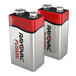 A Rayovac Fusion 9V battery pack with two red and white batteries.