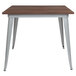 A Flash Furniture square dining table with a wooden top and metal legs.