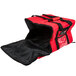 A red and black Rubbermaid insulated nylon delivery bag with a zipper.