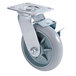 A Lavex swivel plate caster with a steel wheel and brake.