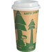 An EcoChoice paper cup and lid with a tree print and the words "Save Our Earth" on it.