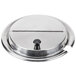A stainless steel APW Wyott notched / hinged lid with a black handle.