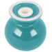 A turquoise ceramic salt shaker with a white lid.