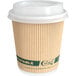 An EcoChoice paper hot cup with a lid on it.