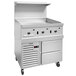 A stainless steel Vulcan commercial range with a griddle and refrigerated base.