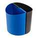 A blue and black plastic Safco recycle can.
