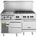 A stainless steel Vulcan commercial range with 6 burners, a 24" griddle, and an oven.