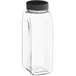 A 32 oz. clear rectangular plastic spice container with a flat black lid.