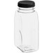A 16 oz. clear rectangular plastic spice container with a black lid.