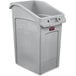 A gray Rubbermaid Slim Jim rectangular trash can with a white lid.