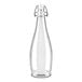 A clear glass Libbey water bottle with a clear wire bail lid.