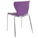 A purple Flash Furniture plastic chair with chrome legs.