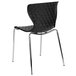 A Flash Furniture Lowell black plastic chair with chrome legs.