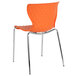 An orange Flash Furniture plastic stackable chair with chrome legs.