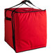 A red insulated Cambro pizza delivery bag with black straps.