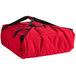 A red Cambro insulated pizza delivery bag with black straps.