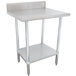 A stainless steel Advance Tabco work table with a galvanized undershelf.