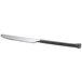 A Oneida Wyatt stainless steel dinner knife with a black handle.