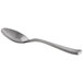 A close-up of a Oneida Lexia stainless steel serving spoon with a metal handle.