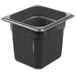 A black Cambro H-Pan with a square top on it.