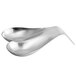 A Tablecraft brushed stainless steel double spoon rest holding two silver spoons.