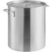 A large silver aluminum Choice stock pot with a lid.