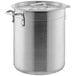 A silver aluminum Choice stock pot with a lid.