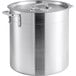 A large silver aluminum Choice stock pot with a lid.