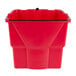 A red plastic Rubbermaid WaveBrake dirty water bucket with a black handle.