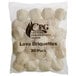 A bag of white round lava briquettes with the words "Cooking Performance Group" on the label.