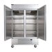 A large stainless steel Beverage-Air reach-in refrigerator with two solid doors.