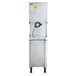 A Scotsman stainless steel air cooled nugget ice machine with water dispenser and storage stand.