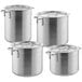 A group of Choice aluminum stock pots with lids.
