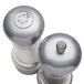 A Chef Specialties Lehigh salt and pepper shaker set with a silver finish.