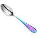 A Reserve by Libbey stainless steel demitasse spoon with a colorful handle.