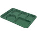 A Carlisle forest green plastic tray with six compartments.