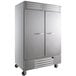 A Beverage-Air Vista Series stainless steel reach-in freezer with two solid doors on wheels.