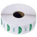 A roll of white paper with green and white labels for Noble Products Friday 1" Removable Day of the Week Labels.