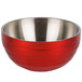 A fire engine red stainless steel Vollrath beehive serving bowl with a stainless steel handle.