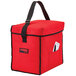 A red Cambro insulated GoBag with a black strap.
