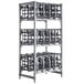 A grey metal Camshelving rack with baskets on it.