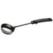 A black and silver Vollrath solid round stainless steel Spoodle with a Grip 'N Serve handle.