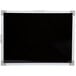 A black board with a white frame on one side and white corners on the other.